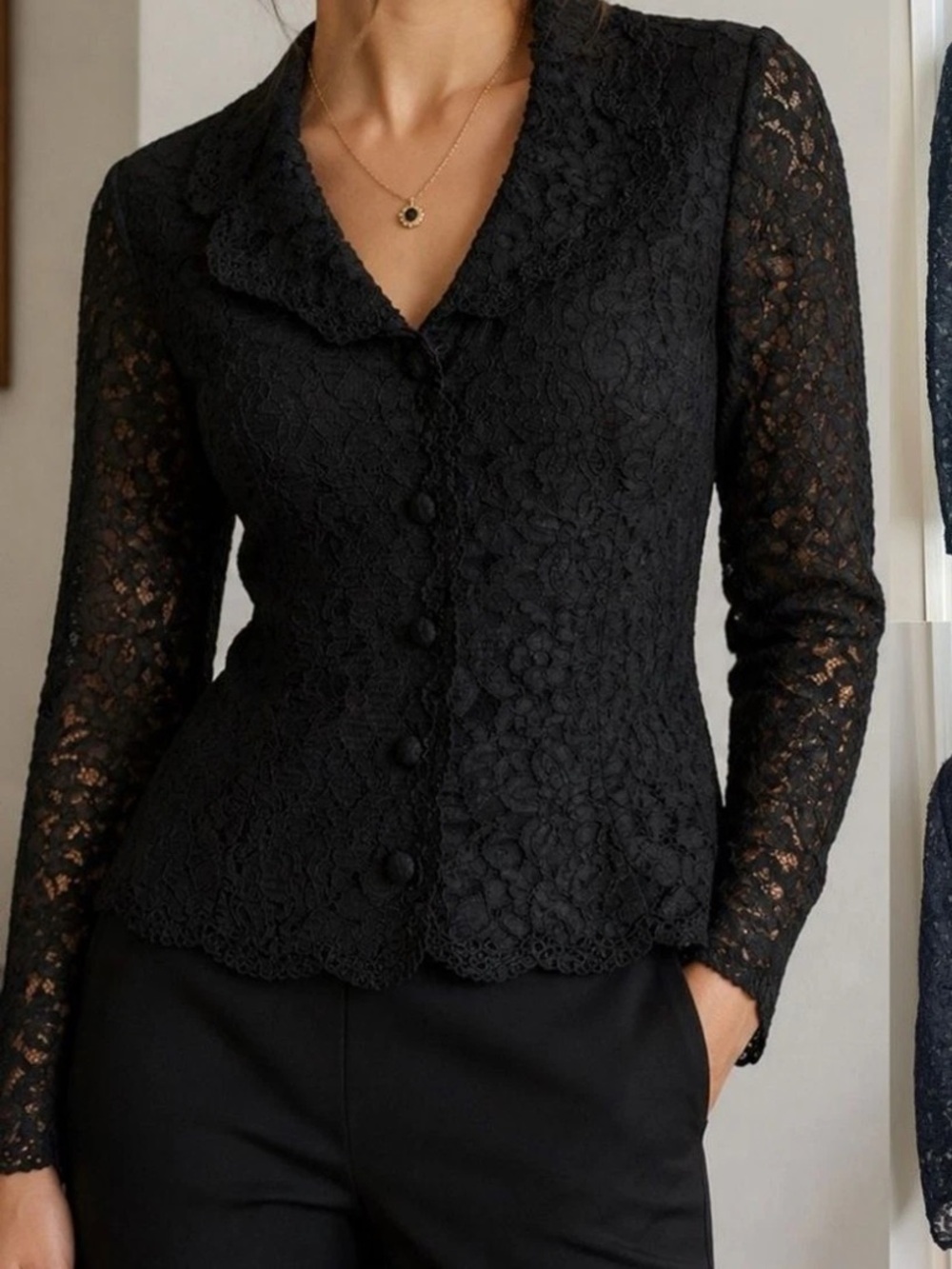 Vintage Talbots Blouse Womens Size 8 Lace Top Whimsigoth Fairy Black Collar